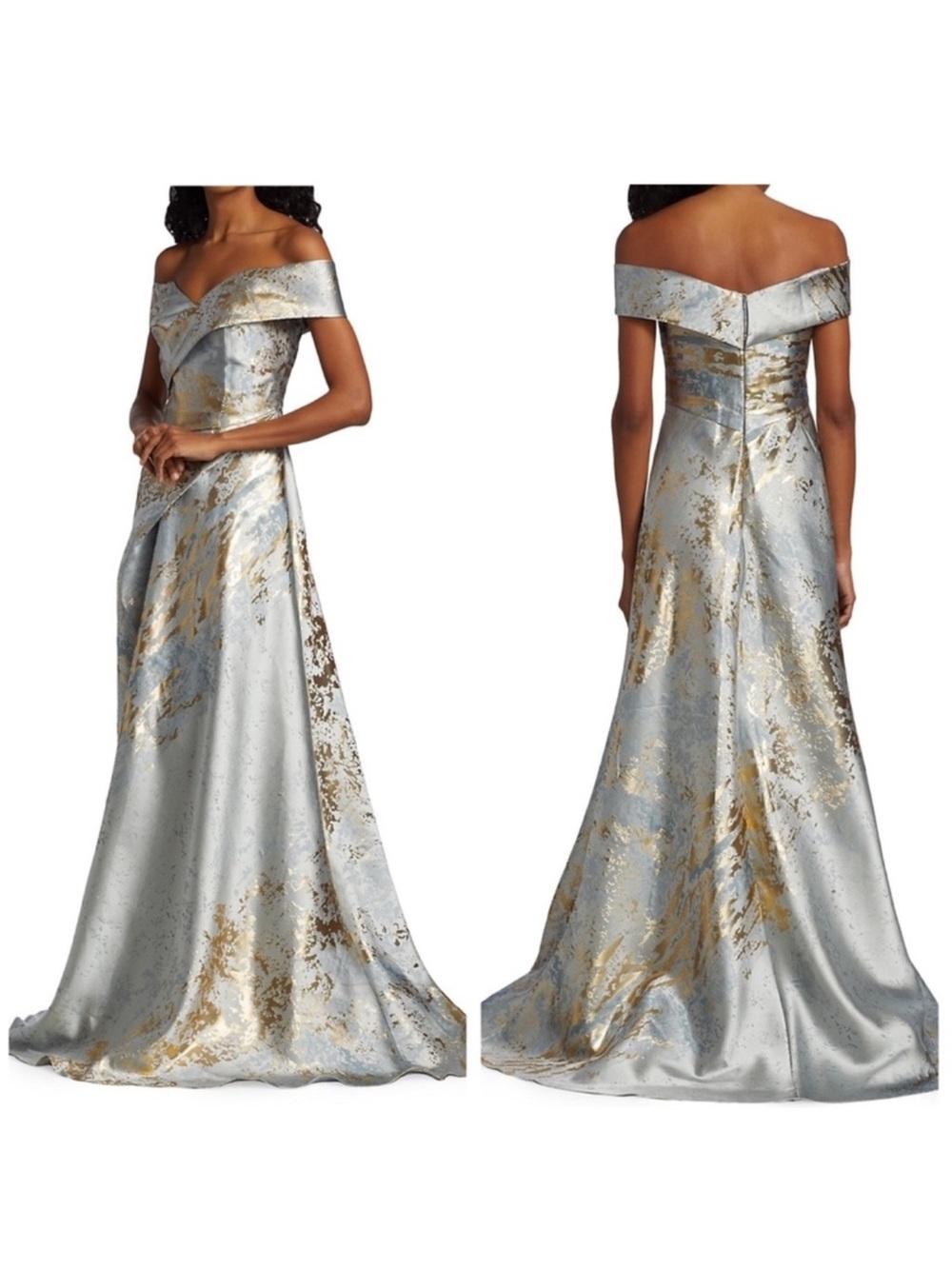Rene Ruiz Off The Shoulder Brocade Gown
